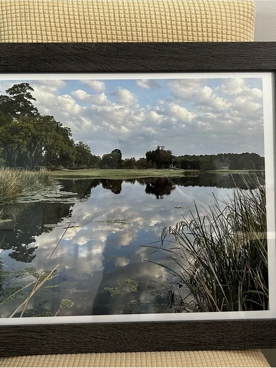 Framed Lake Reflection Wall Art in Blue and Green