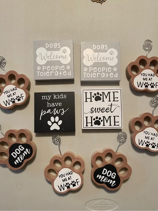 Dog Paw Wall Art Set - Black, White, and Brown 10pc New