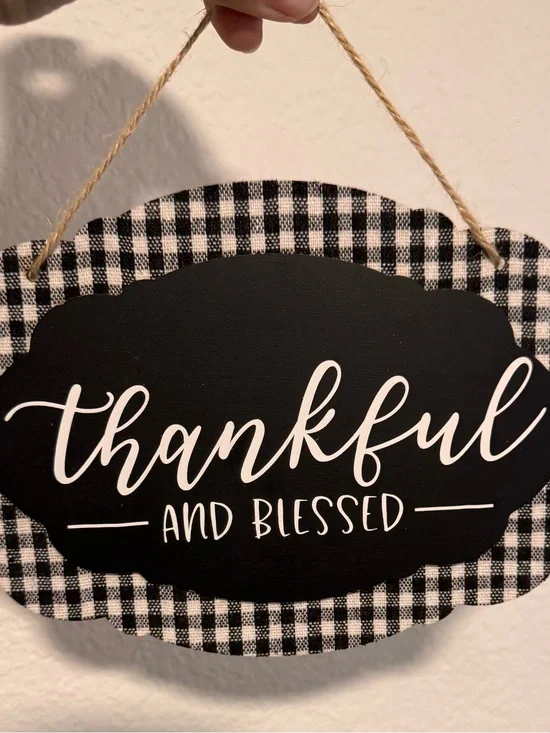 Thankful and Blessed Black Plaid Wall Sign - Home Wall Decor