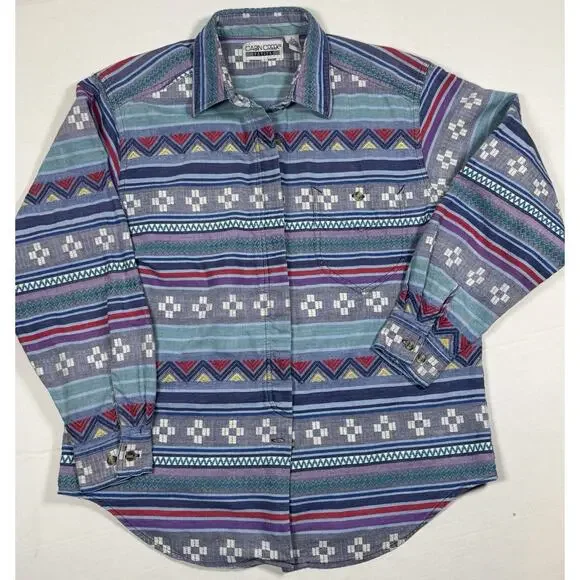 Cabin Creek Petite Southwestern‎ Vintage Style Shirt Women L Cotton Color