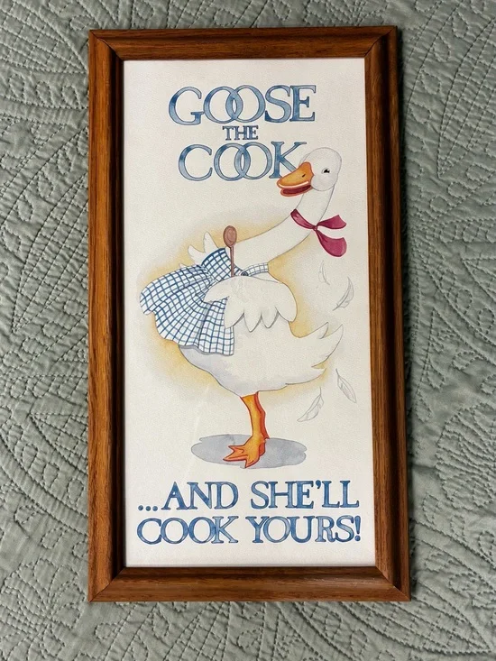 Vintage Goose The Cook Framed Wall Art - White‎ Goose Illustration