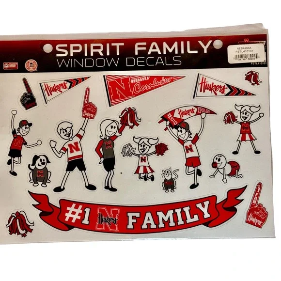 Nebraska Cornhuskers Spirit Family Window Decals Rico Industries‎ FSTL410101 NEW