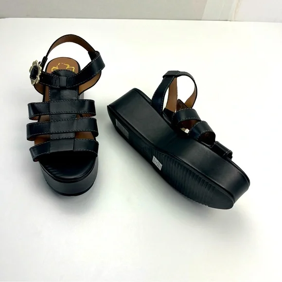 Ted Baker‎ Ffayeta Black Leather Sandal Platform Wedge Womens Size US 10.5 NEW