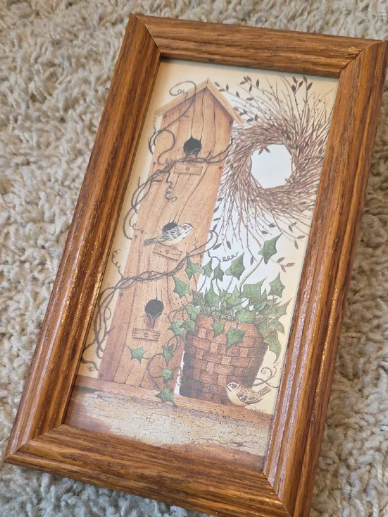 Folkàrt Birdhouse Wall Art Wooden Frame