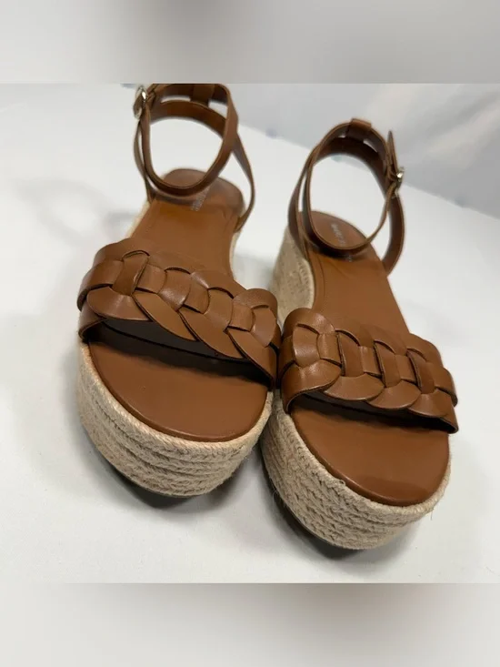 Marc Fisher‎ Jinky Tan Leather Braided Espadrille Wedge Sandal Size 10 10M