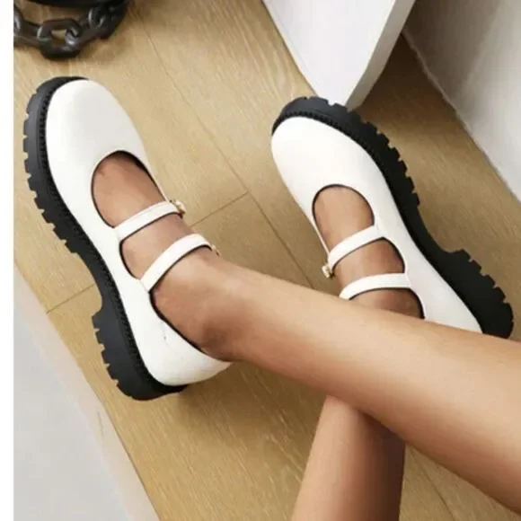 BRAND NEW BAMBOO DOUBLE BUCKLE DECOR FLATFORM MARY JANE SHOES