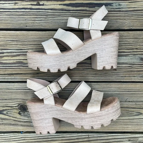 Nasty Gal Beige Strappy Platform Sandals