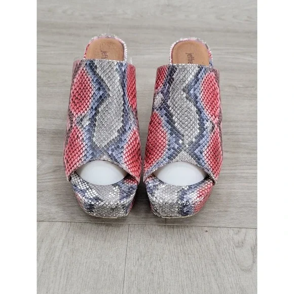 Jeffrey Campbell Pilar Platform Sandals Women's Size 8 Multi Snake Leather Slide