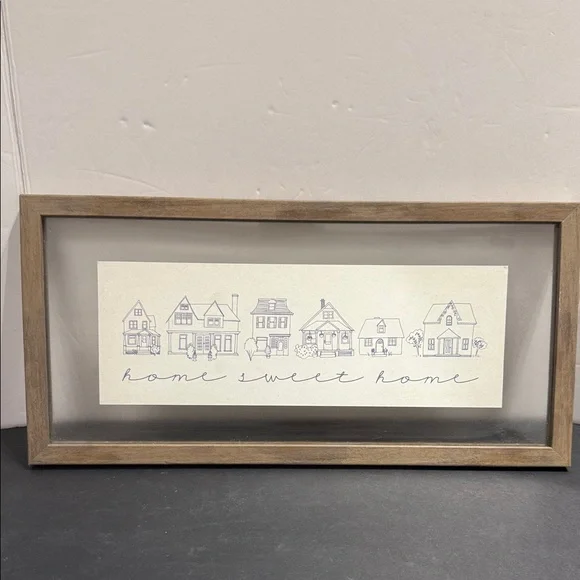 Hobby Lobby Home Sweet Home Drawn Houses in Glass Wood Frame Art FINAL PRICE!