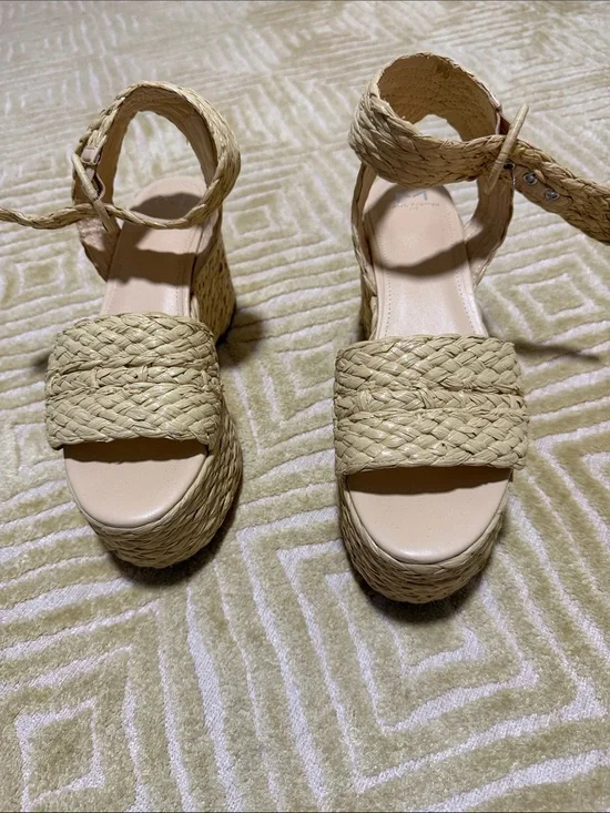 Woven Platform Ankle-Strap Sandals in Natural