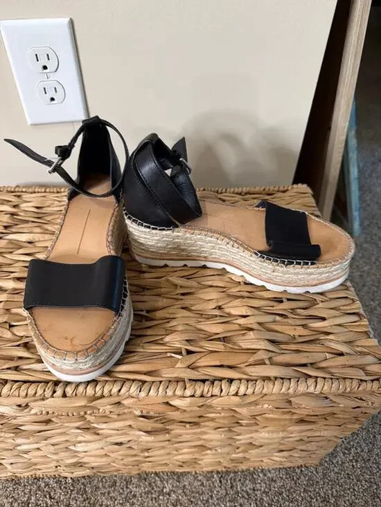 Dolce Vida black leather espadrille platform 7 494