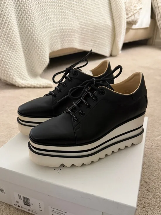 Stella McCartney Black Platform Lace-Up Oxfords with Striped Sole