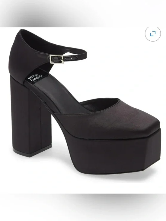 Jeffrey Campbell Over-N-Out Black Satin Platform Mary Jane Pumps