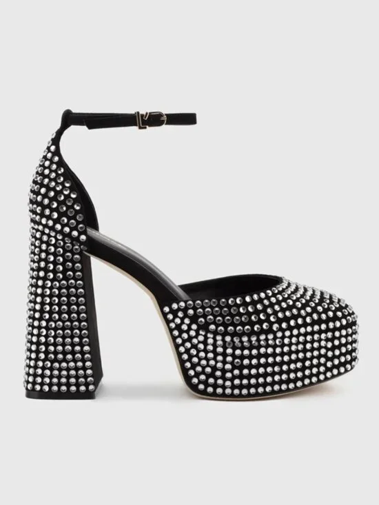 Larroudé Ari Crystal Platform Pumps in Black Silver NEW Size 9