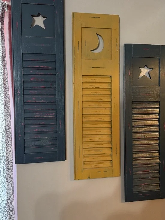 Rustic Yellow Moon Wall Shutter Panel - Home Wall Decor