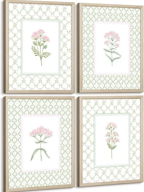 Floral Nursery Wall Art - Wildflower Canvas Decor for Baby Room, Pink & Green