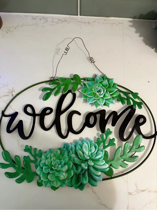 Welcome Wall Decor with Green Succulent Accents