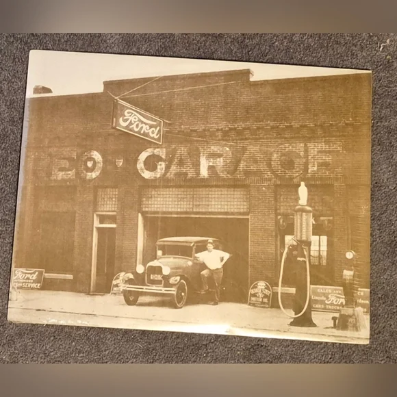Ford Garage Sepia Photo with Vintage Car