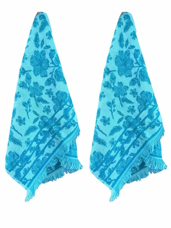 NWT Set of 2 The Pioneer Woman Evie Teal Print Floral Fringe Hand Towel Bathroom