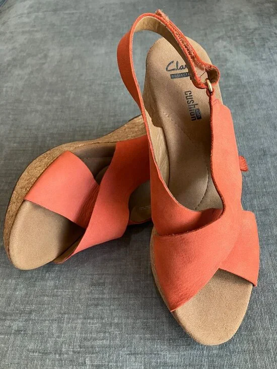 Clarks Collection Womens 8 Orange Cork Wedge Sandals 3