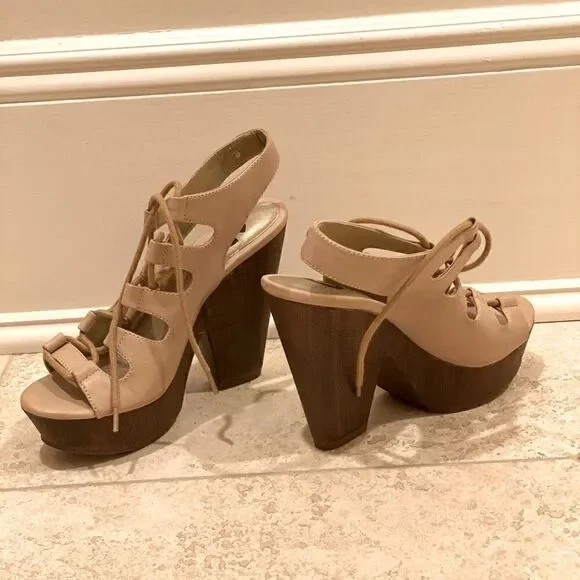 Brand New Guess Lace Up Wooden Heels