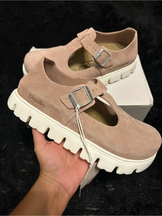 PAPILLIO by BIRKENSTOCK Mary Jane pink leather platform shoes women’s eur 39 new