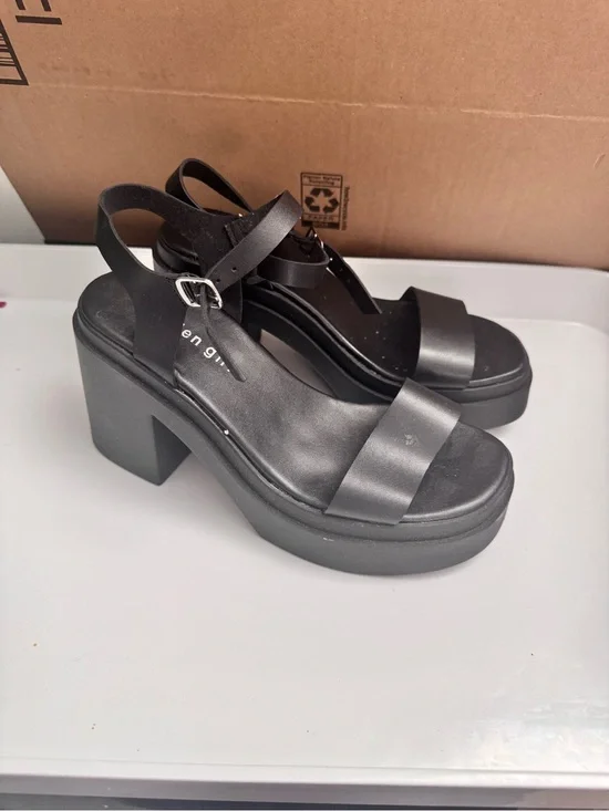 Madden Girl Black Platform Ankle-Strap Block Heels