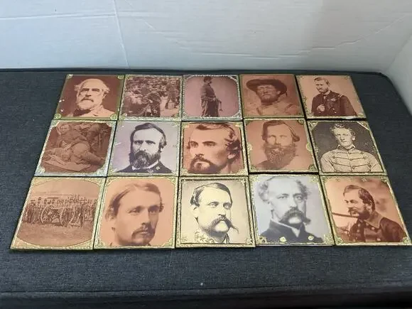 22 Handmade Civil War Photo Tile Wall Plaques Generals Soldiers Camps Reproducti