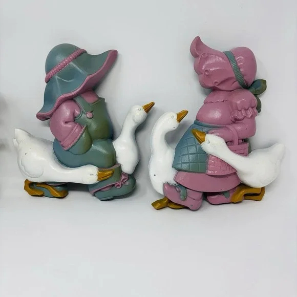 Vintage 1978 Burwood‎ Boy Girl & Geese Goose Wall Hanging Home Decor Grandmacore