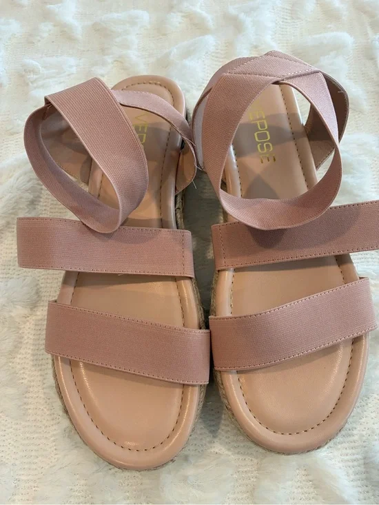 Women's Elastic Strap Espadrille Sandals - Blush Pink