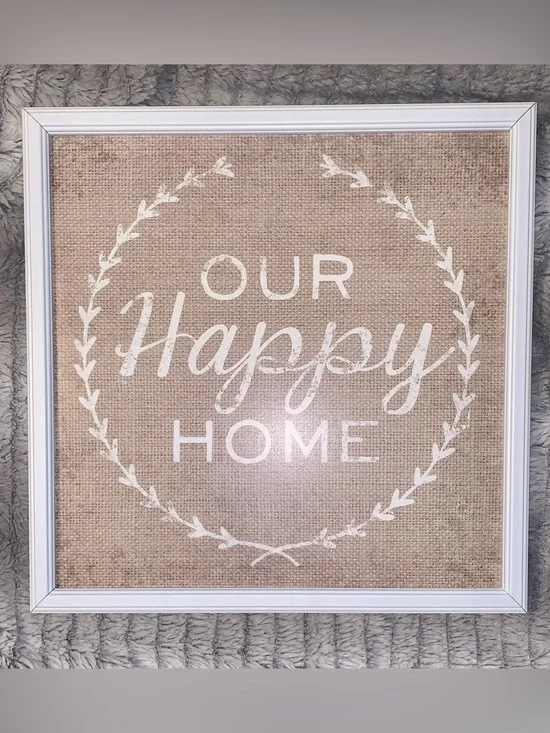 Farmhouse Burlap Wall Sign - Our Happy Home