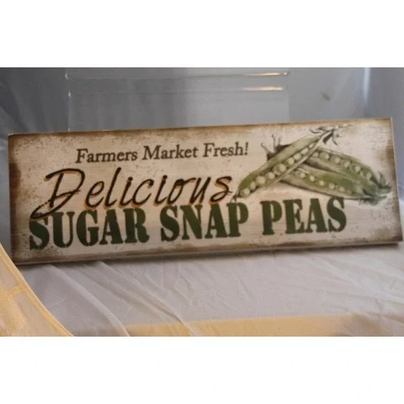 Vintage Farmhouse Sugar Snap Peas Wooden Wall Art Sign Kitchen Decor