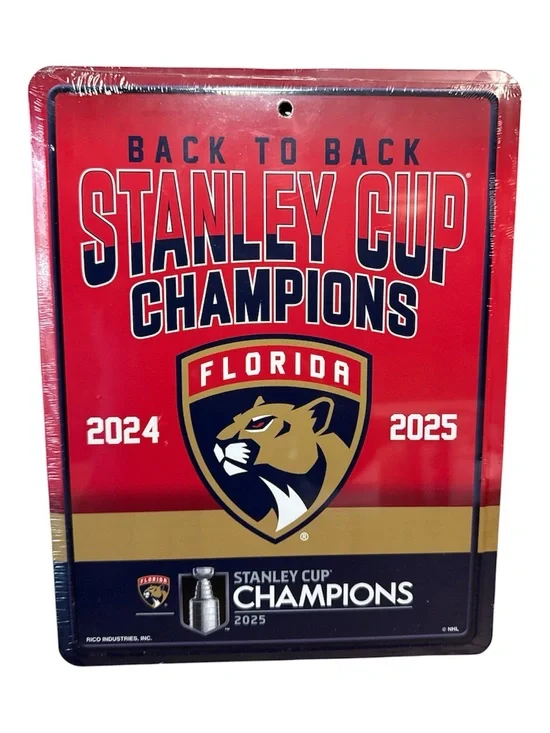NEW! Florida Panthers Metal Parking Sign 2025 Back 2 Back Stanley Cup Champions