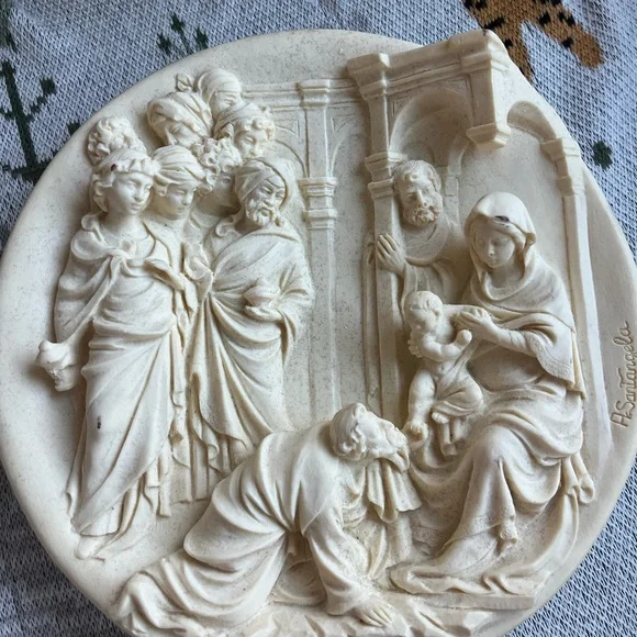 Vtg Studio Dante Di Volteradici L'Adorazione Dei Magi Alabaster Plate Santengela