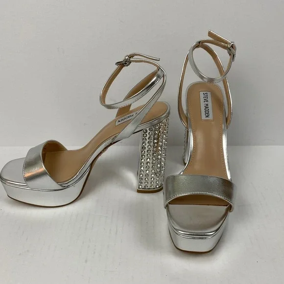 New Steve Madden Size 10 Lasher Silver Rhinestone‎ Platform Heels - Flaw*