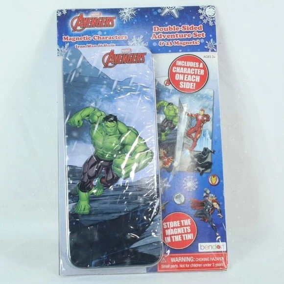 Marvel Avengers Double Sided Character Magnets Adventure‎ Set with Tin - NEW
