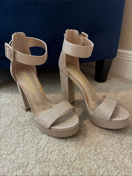 High Heel Platform Sandals in Shimmery Champagne