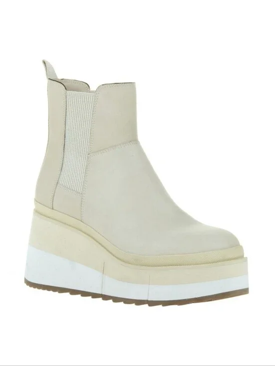 Naked Feet Guild Platform Chelsea Boots 9.5 | Khaki Leather | Statement Lug Sole