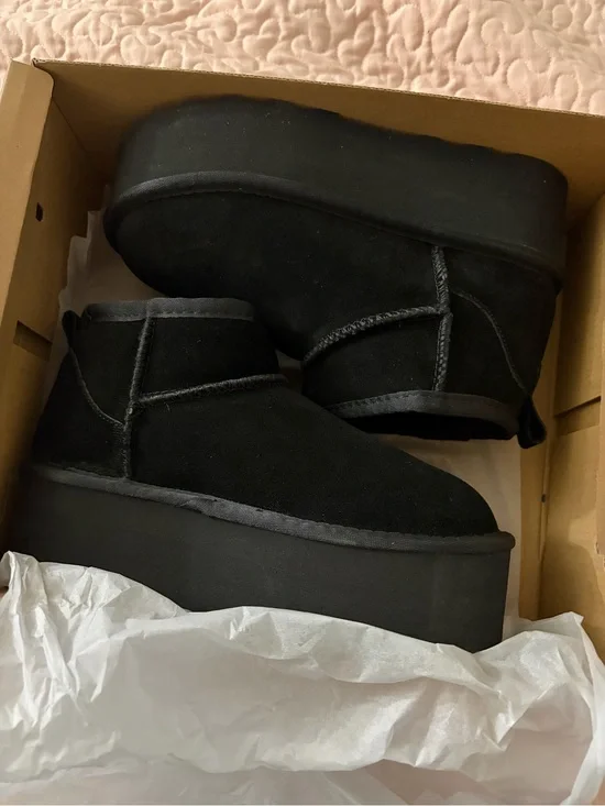Classic Black Platform Ankle Boot — Women's Suede Slip-On Platform