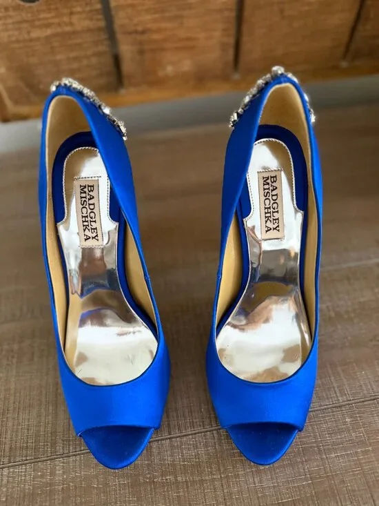 Badgley Mischka Kiara Royal Blue Jeweled Heels 7 1/2
