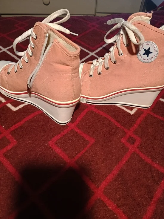 Canvas Wedge High-Top Sneakers in Blush Pink