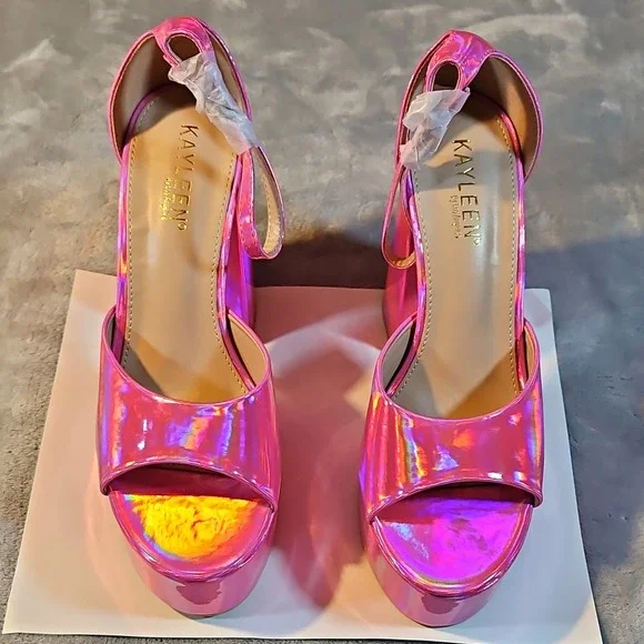 Kayleen Hot Pink Synthetic Platform Block Heel Ankle Strap Open Toe 7.5