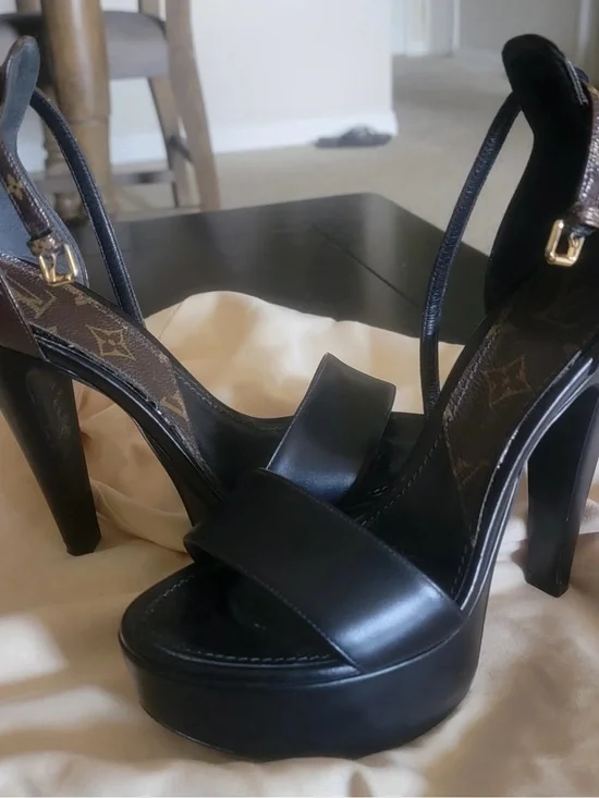 Louis Vuitton Black Platform High Heel Sandals - Luxury Monogram Detail