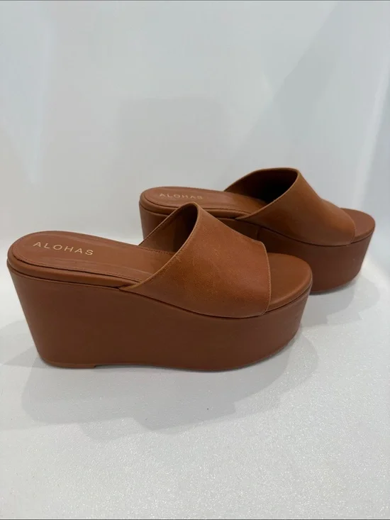 ALOHAS Chestnut Leather Platform Slide Sandals