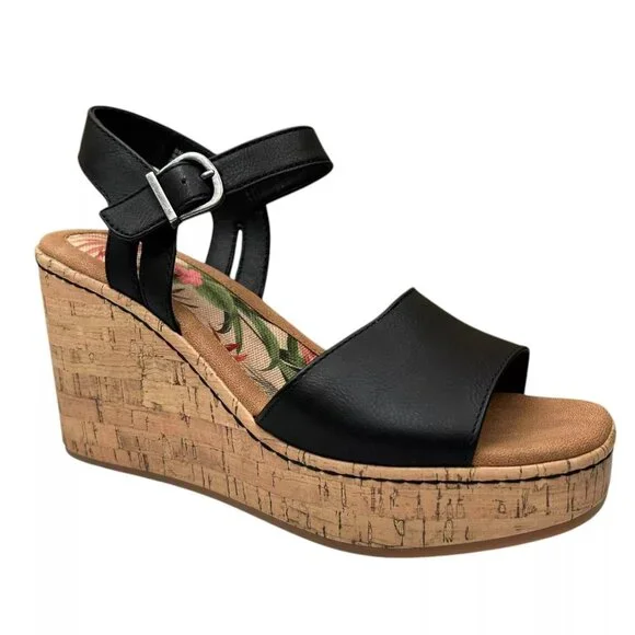 BOC Corrie Women's Platform Wedge‎ Sandal Size 8 Black/Tan Faux Leather Upper