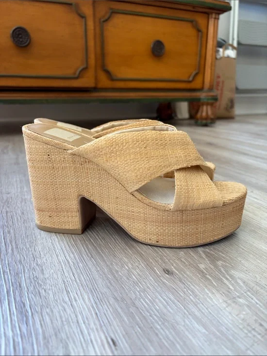 Dolce Vita Natural Tan Woven Platform Mules