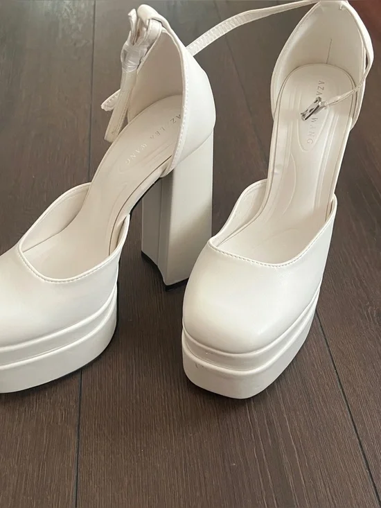 AKIRA White Platform Ankle-Strap Pumps