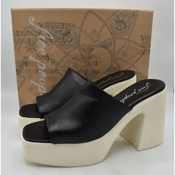 Free People Womens US 9.5 EU 40 Zoe Black Heeled Platform Slide Sandals‎ Shoes