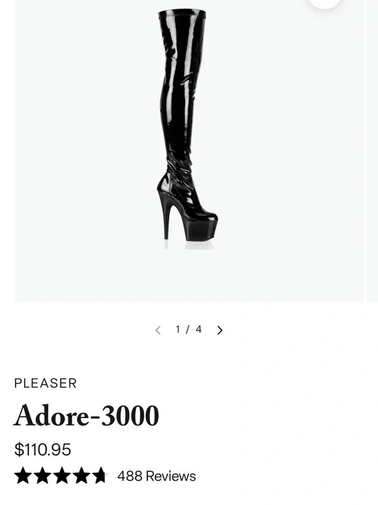 Pleaser Adore-3000 Patent Thigh-High Platform Boot in Black