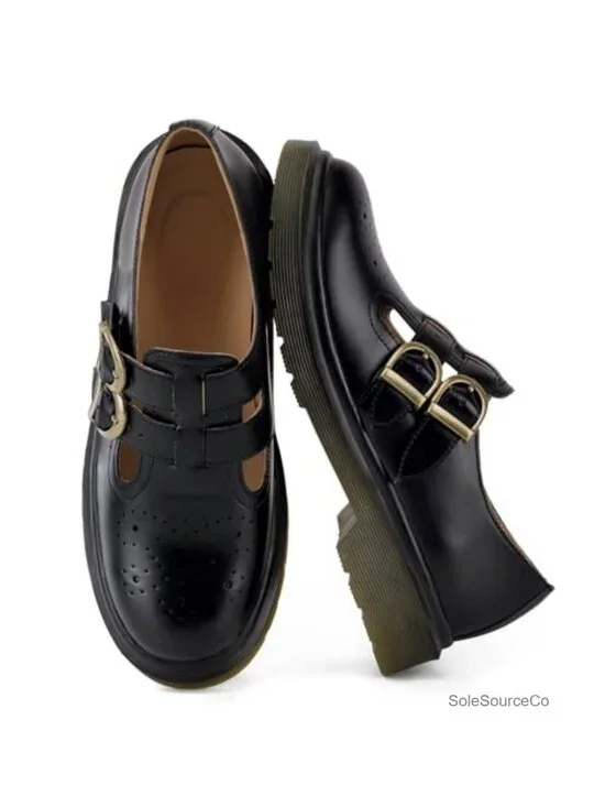 Chunky Mary Janes Women Double Buckle Strap Platform Shoes Faux Leather